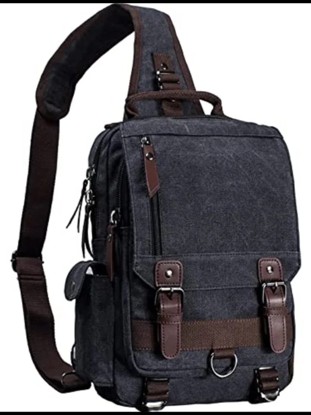 Canvas Leather Crossbody Messenger Sling Backpack